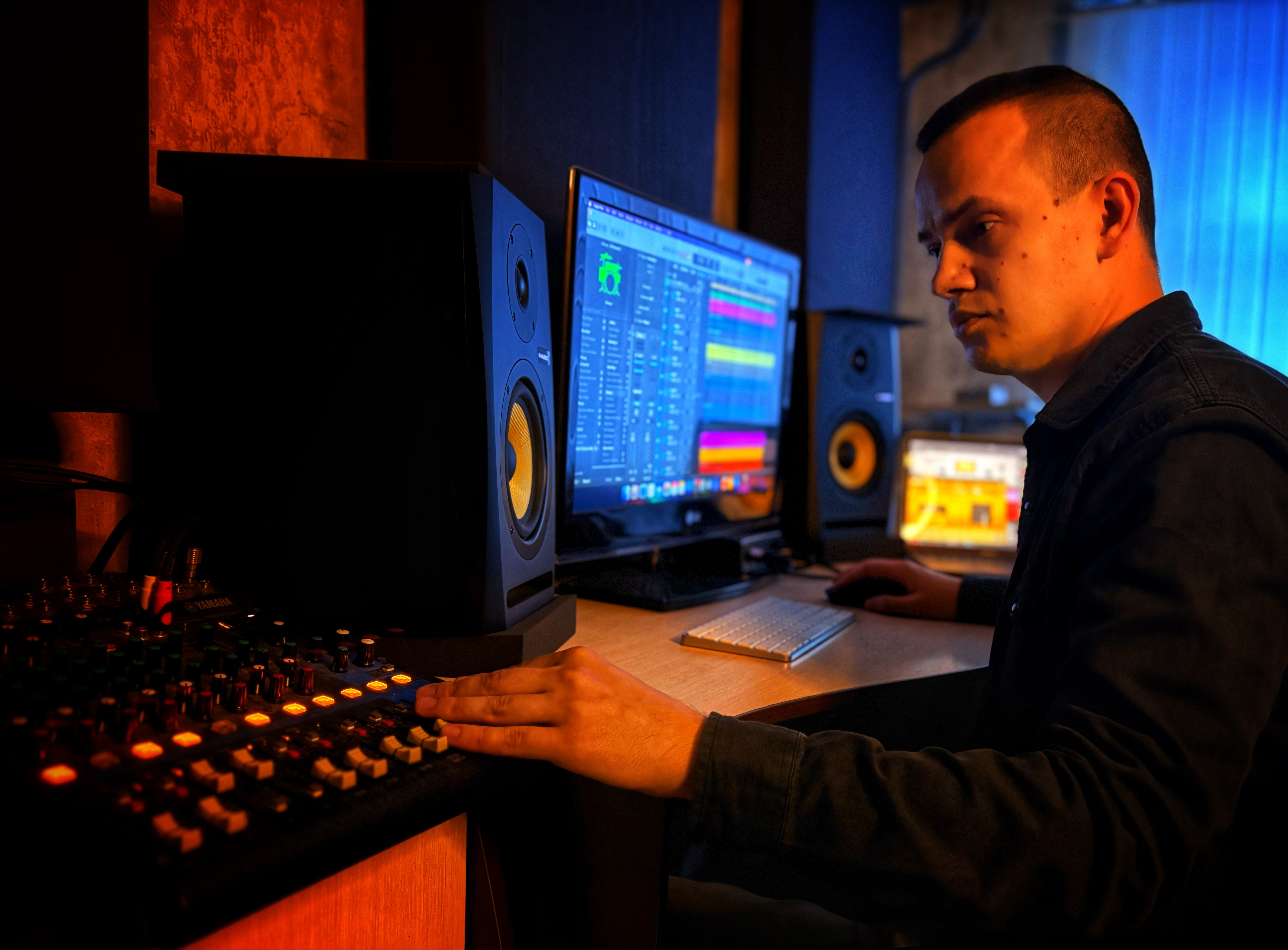 Mixing buttons in a recording studio